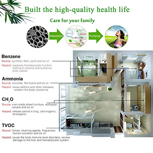HUANLEMAI 4-Pack x 200g Natural Activated Moso-Bamboo Charcoal Air Purifying Bags, Fragrance Free, Chemical Free, Odor Eliminator Dehumidifier Purifier Absorb Moisture for Home, Kitchen, Closet, Car