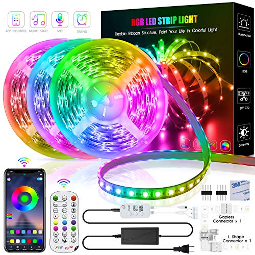 TINOCOR 50ft Led Strip Lights, Led Lights Strip App Control, Color Changing and Synchronization