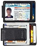 Money Clip, Front Pocket Wallet, Leather RFID Blocking Strong Magnet thin Wallet (one size, Black) (Apparel)