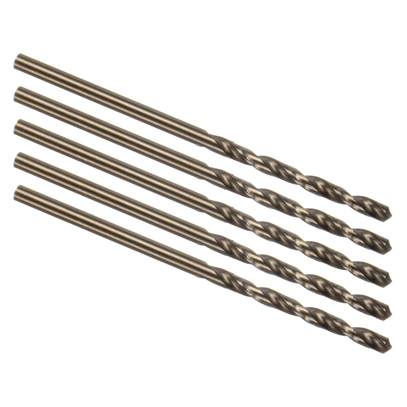 Kozelo 5PCS Twist Drill Bit - [3/32"] M35 High-Speed Steel Cobalt Round Shank Jobber Bit Set Dark Gold for Metal Wood Plastic Steel Use, 30mm/1.18" Blade Length — image 1