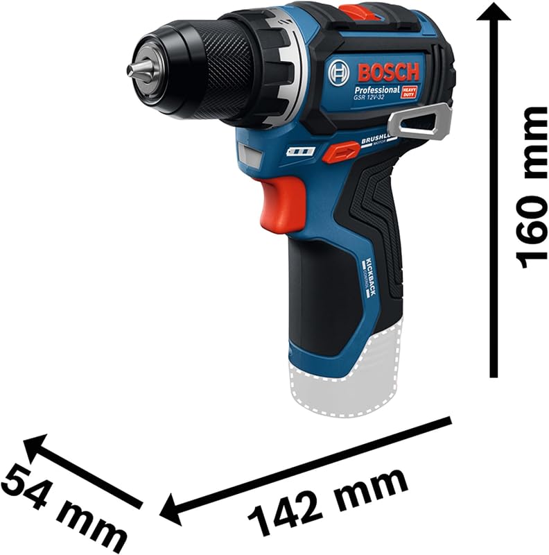 12V System Akku-Bohrschrauber GSR 12V-32 (Advanced KickBack Control, bürstenloser Motor, inkl. 2,0-Ah-Akku, GAL12V-20, Werkzeugtasche) Battery Powered