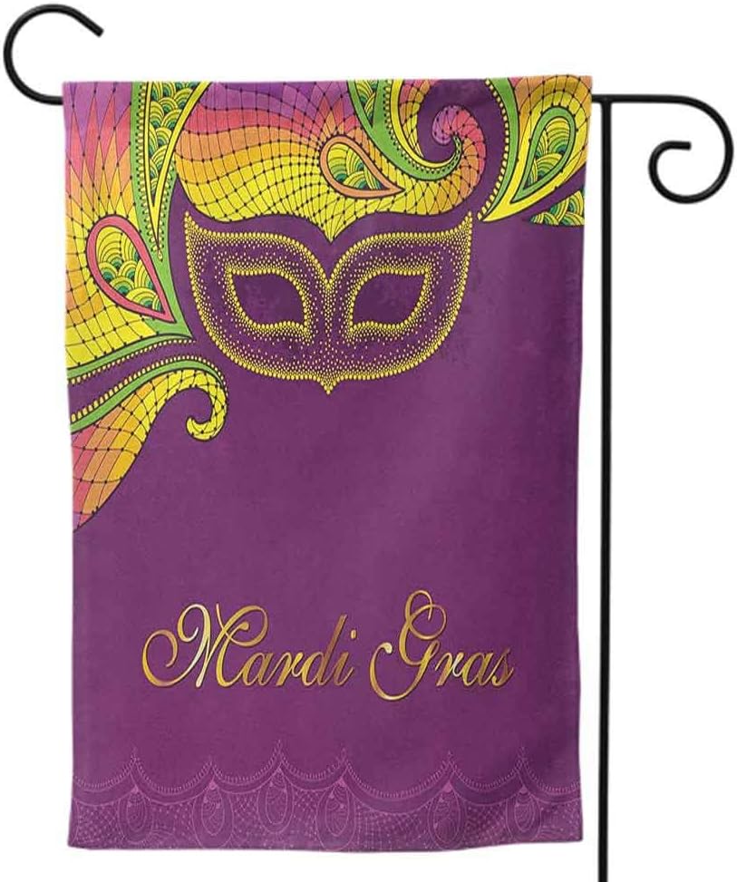 Holiday Seasonal Outdoor Flag, Home Decorative Outdoor Print Both Sides for Garden Yard Lawn Mardi Gras Ancient Fleur De Lis with Traditional Festival Pattern Venetian Vintage Purple Green Yellow