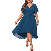 Talisea Plus Size Dresses Wedding Guest - Formal Cocktail Chiffon V Neck Short Sleeve High Low Dress Curvy Women