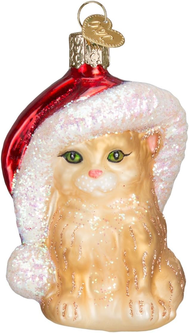 Ornaments - Old World Christmas Santa Kitten Glass Blown Ornaments for Christmas Tree