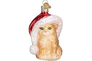 Old World Christmas Santa's Kitten Glass Blown Ornament for Christmas Tree, Handcrafted Holiday Decoration, Santa Collection