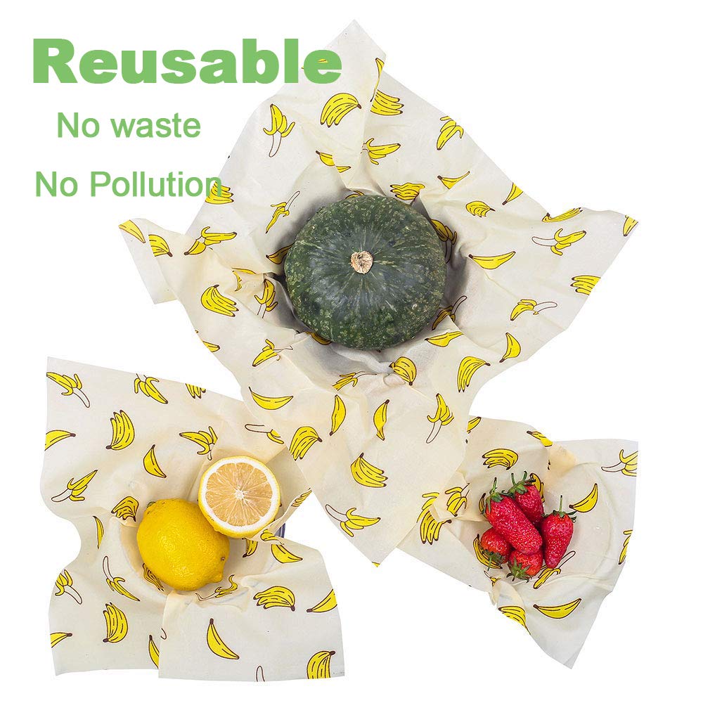 MANISHO Reusable Food Wraps Assorted 3 Pack Eco Friendly Organic Sustainable Plastic Free Food Storage 1 Small 1 Medium 1 Large - Banana