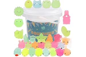 POKONBOY 23 Pack Squishies Mochi Squishy Toys Glow in The Dark Party Favors for Kids - Mini Kawaii Squishies Mochi Animals Stress Relief Squishy Pack Squishy Cat Squishys with Storage Box