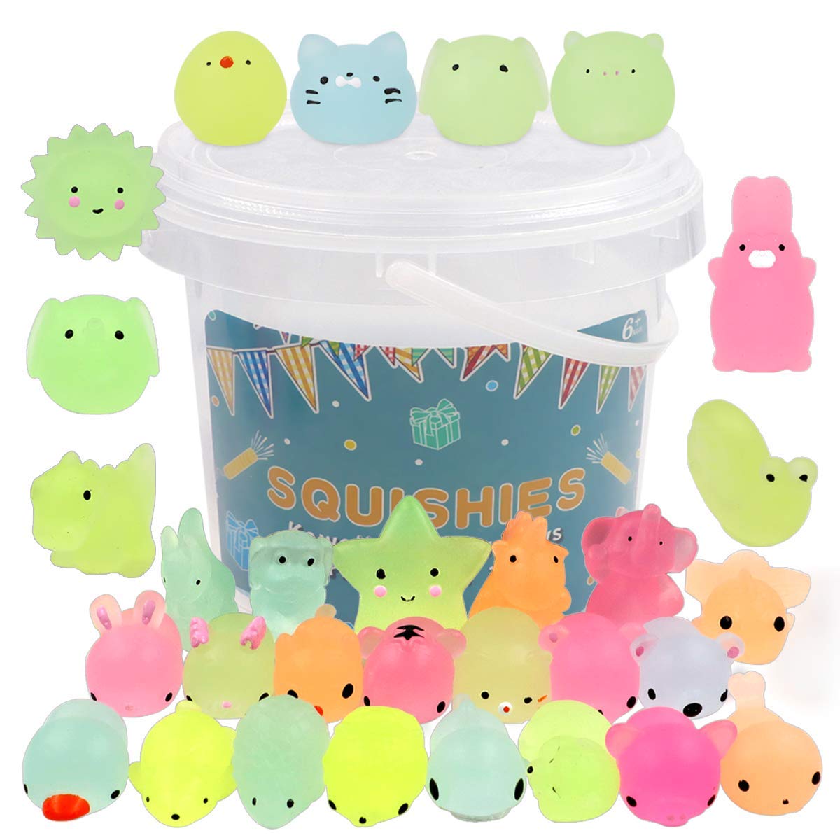 Photo 1 of POKONBOY 23 Pack Squishies Mochi Squishy Toys Glow in The Dark Party Favors for Kids - Mini Kawaii Squishies Mochi Animals Stress Relief Squishy Pack Cat Squishys with Storage Box