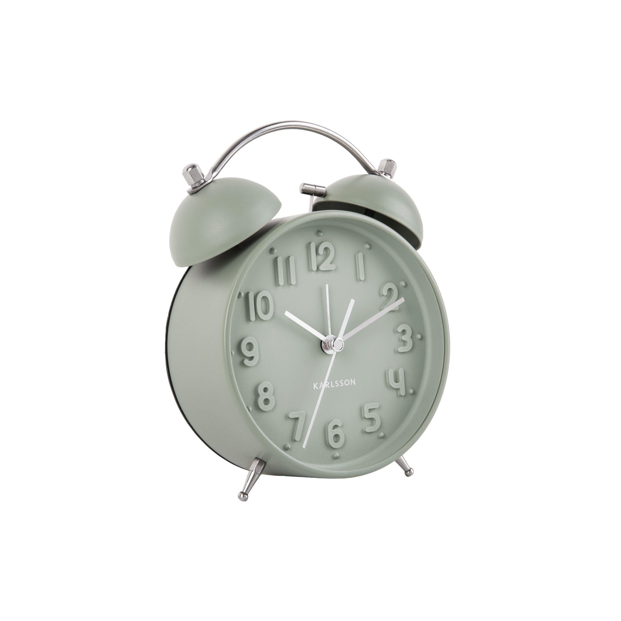 Karlsson KA5784GR Retro Iconic Silent Movement Alarm Clock Metal Jade Green Grey H16.5 x 5.5 x 11 cm