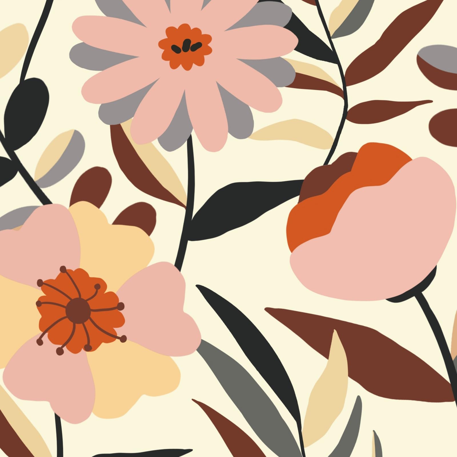 VOLEAAR Big Floral Peel and Stick Wallpaper Flower Contact Paper Modern Removable Vinyl Wall Paper for Children's Room Shelf Liner Countertop Cabinet Walls Beige Colorful 44.5CM x 300CM