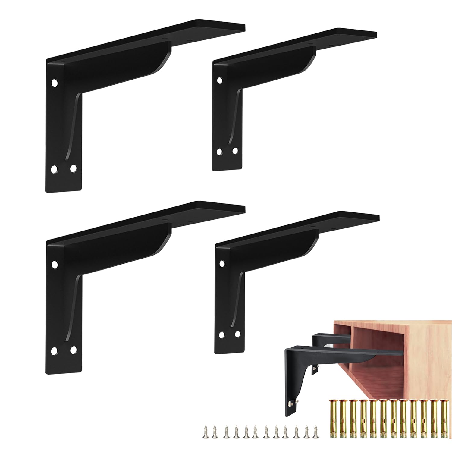 Quanerba Pack of 4 Heavy Duty Shelf Brackets, Wall Brackets for Shelves,Hinges 90 Degree, Triangle Shelf Support Outdoor, for Garage Home Kitchen (30CM/12IN, Pack, 4)-Max Load 418lb/190kg