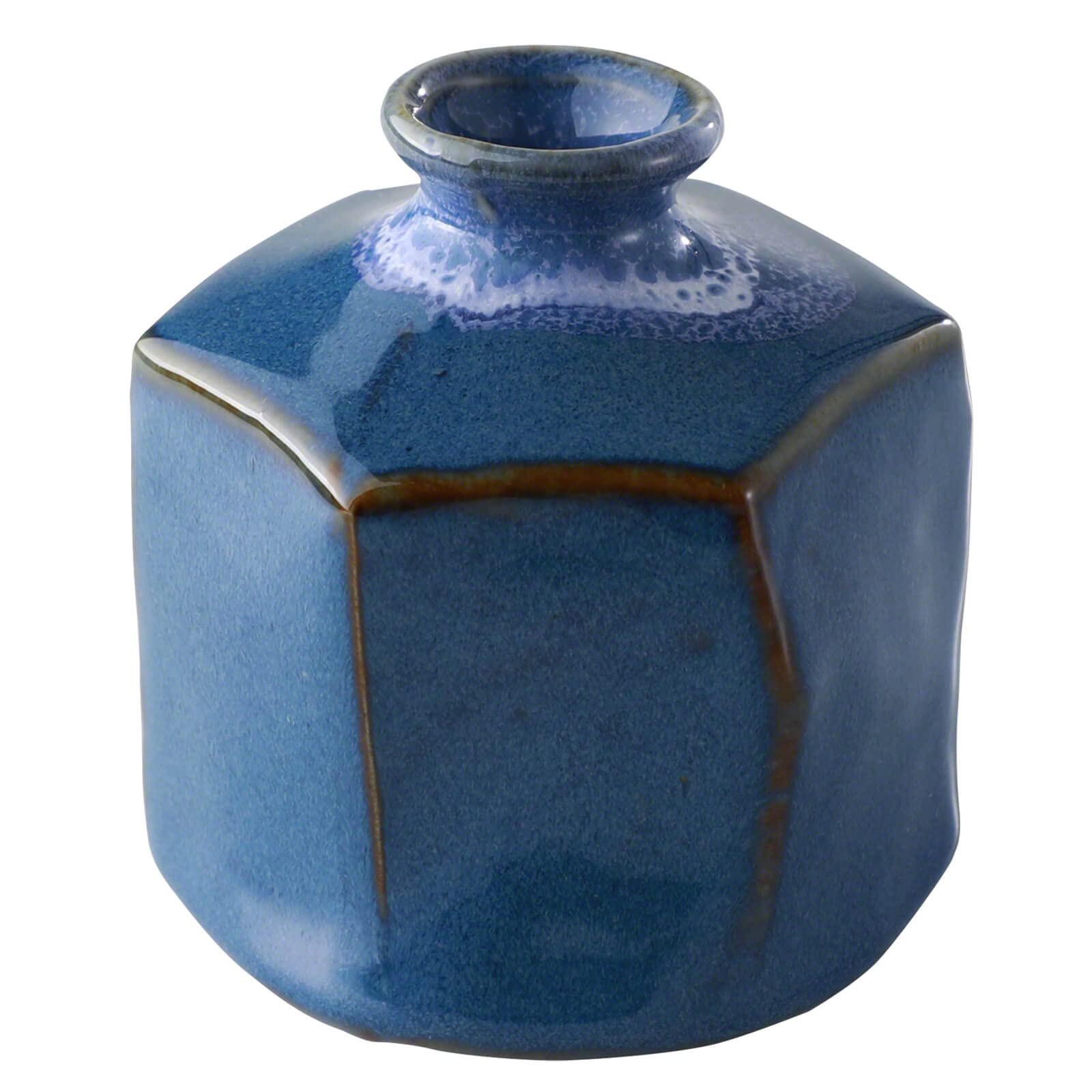 Wazakura Ikebana Flower Bud Vase, Made in Japan, Elegant Small Ceramic Minoyaki Pottery, Handpainted Floral Decorative Home Accessories - Hexagon Shaped Blue Vase