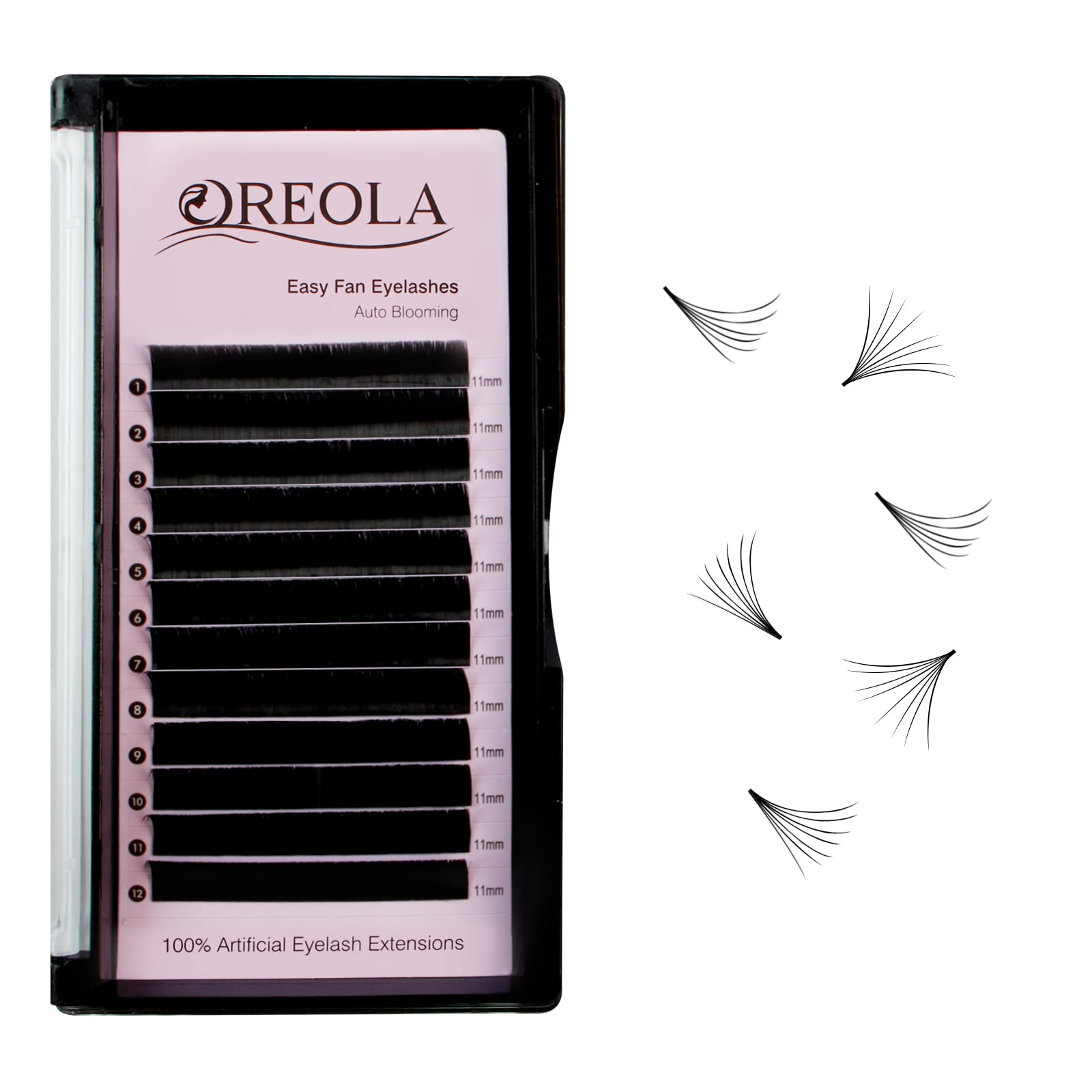 Oreola Self-Fanning Lashes Soft Volume Eyelash Extensions 1S Fast Flowering Fan Eye lashes for DIY Eyelashes Extensions Matte Black Simple D Curl 11mm — image 1