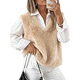 Faux Fur Vest for Women Trendy 2025 Fall Winter V Neck Sleeveless Knit Pullover Tops