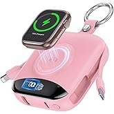Portable Charger, 10000mAh 22.5W Fast Charging Power Bank with Built-in Cables, Travel Essentials Battery Pack with LED Display for iPhone, Portable iWatch Charger for 11/10/9/8/7/6/5/4/SE/Ultra Pink