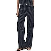 YEXPINE Women's Straight Leg Striped Pants High Waist Business Work Casual Pinstripe Long Palazzo Trousers with Pockets