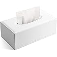 KINGFOM Rectangular PU Leather Tissue Box Cover - Facial Tissue Paper Napkin Holder for Bathroom, Home, Office, Car Automotive Decoration with Magnetic Bottom(White)