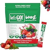 Let'z Go Clean Energy Drink Mix – Natural Caffeine Packets, Vitamins C + D, Electrolytes, Sugar-Free, Zero Calories | Anytime Energy | 15 Count (Mixed Berry)