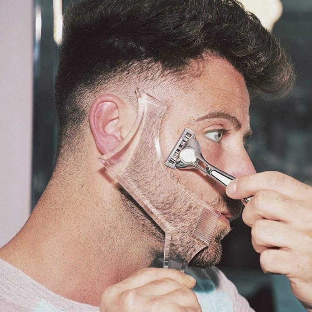 Beard Shaper Template Shaping Tool,Lucbuy Transparent Styling Comb Stencil for Goatee Mustache Sideburns Facial Hair Trimming Grooming Guide for Men Jaw Cheek Neck Line Symmetric Curve (A) - Image 3