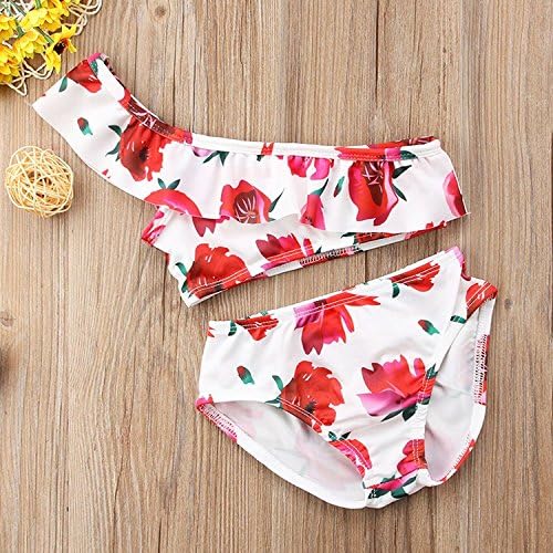2Pcs Baby Girls Ruffles Off Shoulder Bikini Tube Top+Floral Short Bottoms Bikini Bathing Suit Swinwear