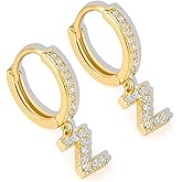 18K Gold Filled Initial Dangle Hoop Earrings for Women, 1 Pair CZ Hypoallergenic Alphabet Letter A-Z Drop Dangle Dainty Gold Earrings, Small Huggie Hoop Earrings with Cubic Zirconia Gifts Jewelry