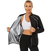 LAZAWG Sauna Suit for Women Long Sleeve Sauna Shirt with Zipper Sweat Jacket Top for Gym Workout Running Fitness