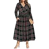 CARCOS Plus Size Dresses for Curvy Women V Neck Fall Maxi Dress Long Sleeve Floral Boho Dress Smocked Waist Party Dress
