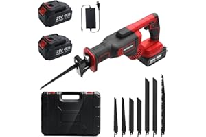 SKOVENSY Cordless Reciprocating Saw, 2 x 4.0Ah Battery,Cordless Variable Speed, Saw Blades Kit for Wood/Metal/PVC Cutting RED