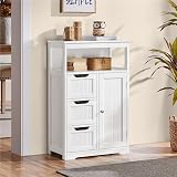 Yaheetech White Floor Cabinet with 3 Drawers and Door Adjustable Shelf view 2