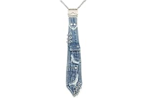Denim Tie for Women with Pocket and Chain Details - Edgy Distressed Jean Tie, Punk Style Adjustable Neck Accessory for Shirts