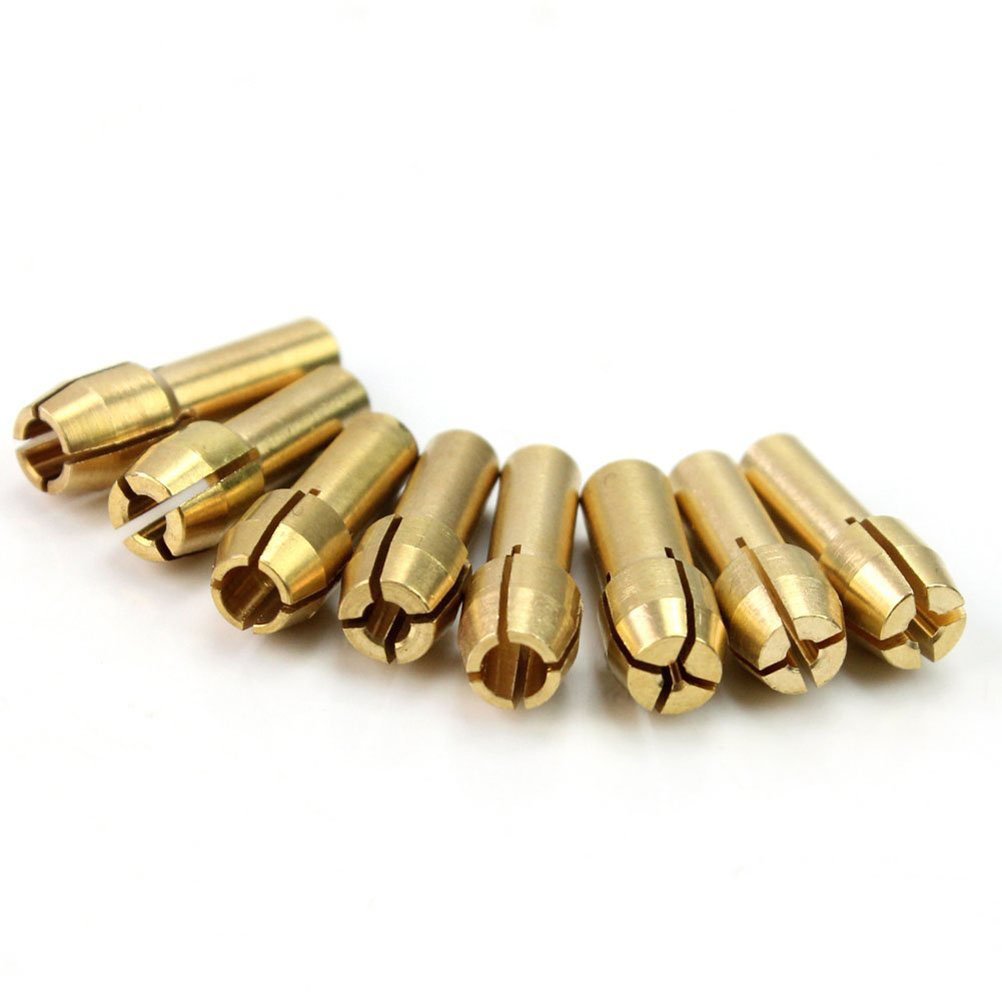 8Pcs Brass Collet Set for Rotary Tools 1Mm 1.6Mm 2.3Mm 3.2Mm Compatible with Dremel and Mini Drills (Golden)
