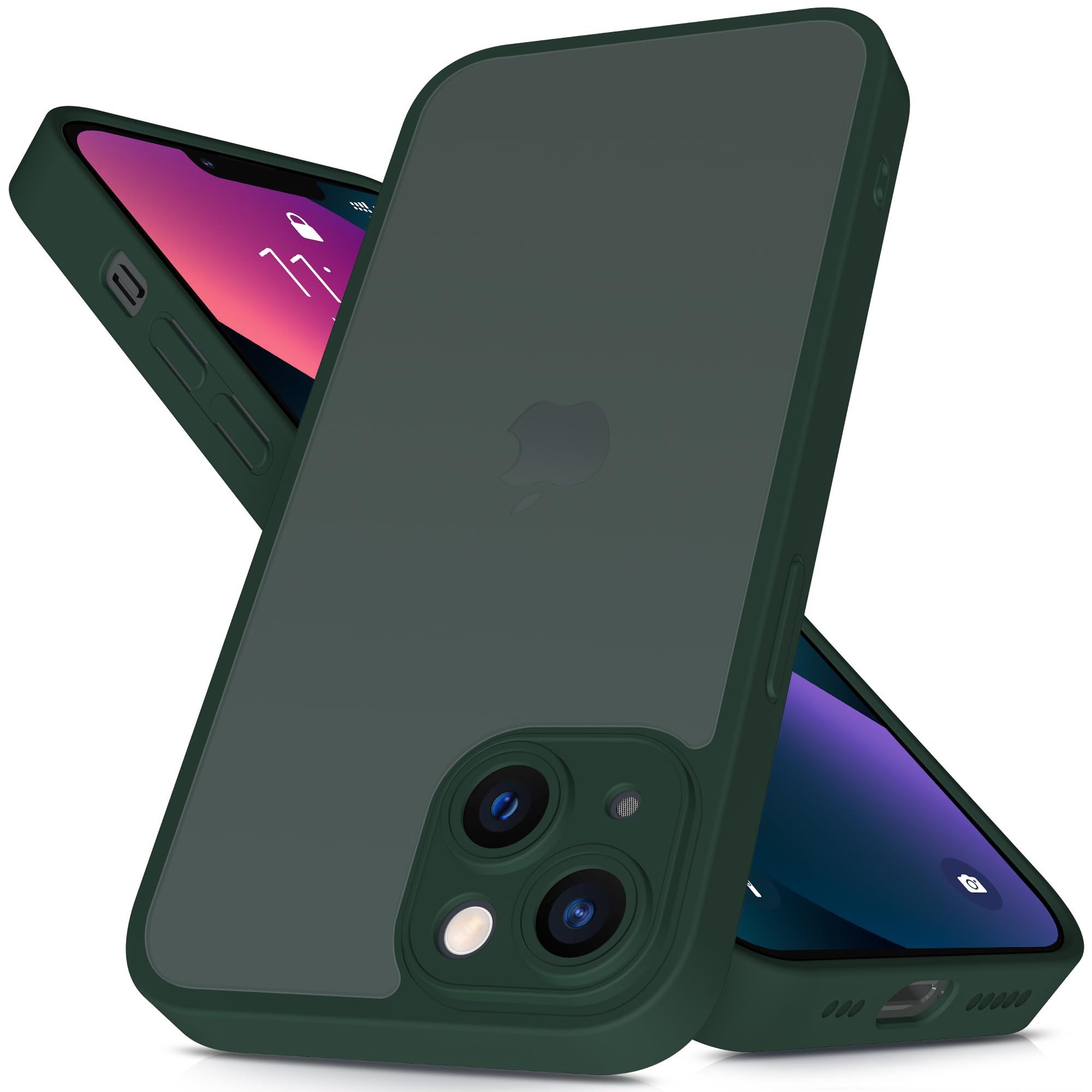 Mootobo for iPhone 13 Case 6.1-Inch, Matte Shockproof Bumper Phone Cover, Military-Grade Protection Ultra Slim 360°Full Body Frosted Translucent Back Phone case for iPhone 13(Deep Green) — image 1