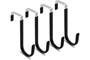 ANGLINK Over The Door Hook - 4 Pack Single Hooks Hanger Metal for Hanging Towel Coats Clothes Hats Bags Bathroom | Black