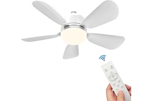 Hocinderal Socket Fan Light, Ceiling Fans Light with Remote, 3 Color 3000K to 6500K Timer 5 Speed Adjustable Fan Lights, Fan Light Bulb Screw in Ceiling Fan Lights for Bedroom Room Kitchen (W2)
