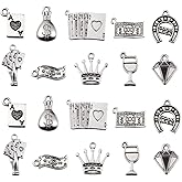 KitBeads 100pcs Tibetan Poker Charms Mixed Styles Joker Diamond Cash Money Antique Silver Las Vegas Charms for Jewelry Making Bracelets Bulk