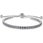 Cranmadia Valentines Day Gifts Sterling Silver Birthstone Tennis Bracelets for Women 2.5mm Tennis Bolo Bracelet Fashion Jewelry Birthday Gifts for Women Mom Wife | Adjustable Size 9"