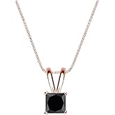 14k Rose Gold 4-Prong Basket Princess-cut Black Diamond Solitaire Pendant (3/4 cttw, Black)