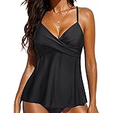 Aqua Eve Women's Underwire Tankini Swimsuit - Twist V Neck Flowy Bathing Suit Top Only, No Bottom