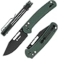 Ganzo G768PT-GB EDC Folding Pocket Knife Razor Sharp D2 Stainless Steel Black Blade G10 Handle with Clip Outdoor Foldable Pocket Knife Hunting Fishing Hiking Gear Best Gift for Men (Green)