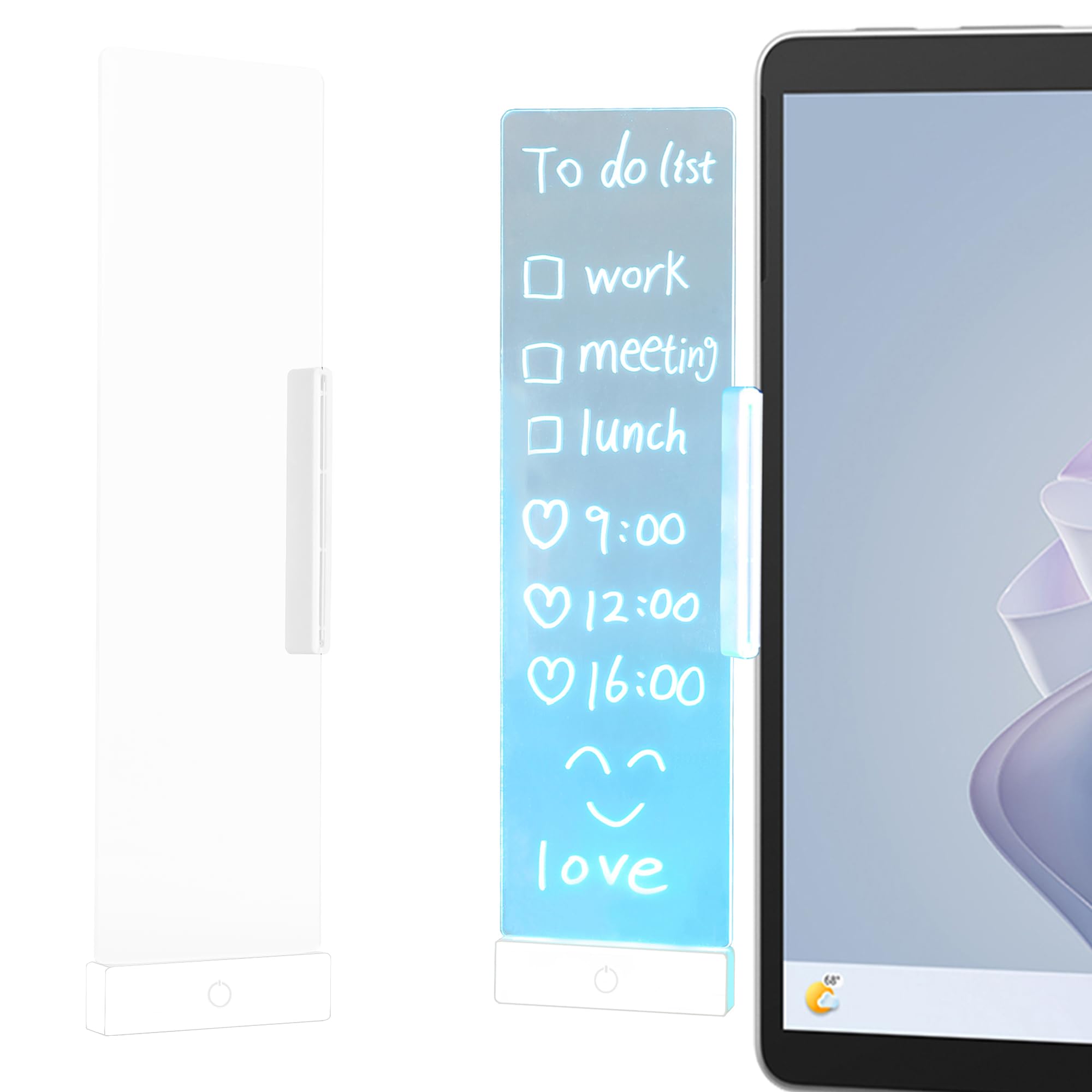 Photo 1 of LED Memo Board with Sticky Note Holder, Clear Acrylic Computer Monitor Organizer, Office Supplies, Work from Home Essentials, Multifunction Workspace Accessories