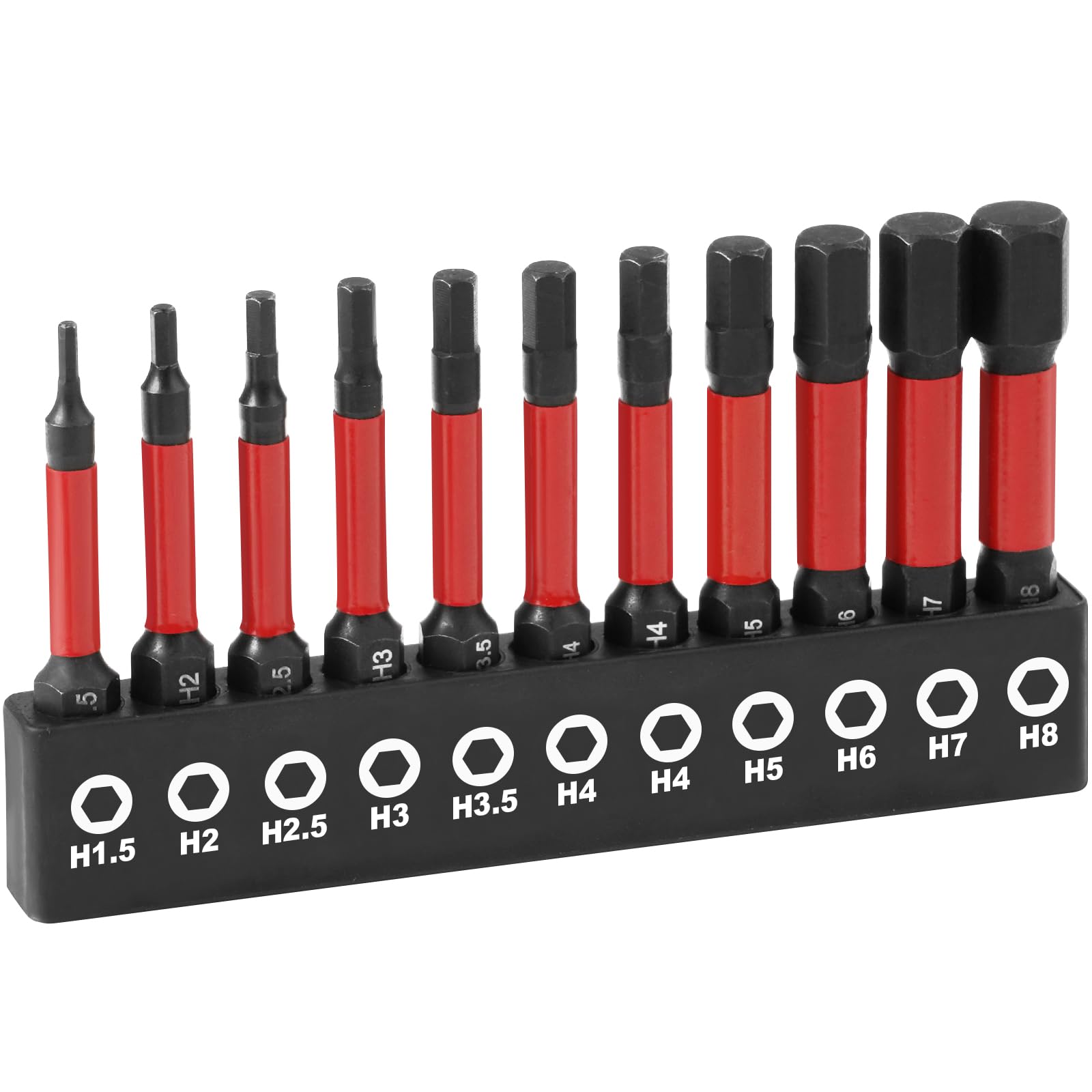 Flintronic 11Pcs Allen Wrench Drill Bit Set, S2 Steel Magnetic Impact Hex Allen Key Bit Set, 1/4” Hex-Shank Metric Inner Hexagon Screwdriver Bit, Allen Key Impact Drill Bit H1.5-H8