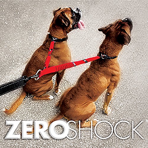 EzyDog Zero Shock Coupler Bungee Dog Leash - Walk Two Dogs with Ease and Comfort - Two Traffic Handles and Super Strength Metal Attachment Points for Control and Safety (24”, Red) - Thumbnail 2