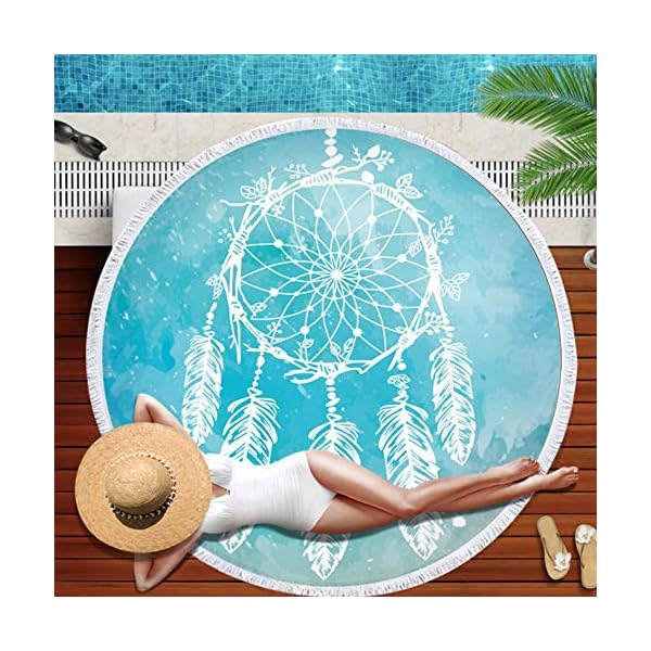 XIAOBAOZISTJ Toalla De Playa Redonda Tapicería Atrapasueños Azul Estampado De Flecos Grueso Y Suave Manta para Picnic De… | DeHippies.com