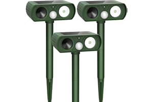 PIMAG Solar Ultrasonic Animal Repellent Outdoor, Deer Repellent Devices Motion Detection, Squirrel Cat Raccoon Rabbit Dog Deterrent, Rodent Skunk Repellent for Yard with Flash Light for Garden Lawn-3PACK