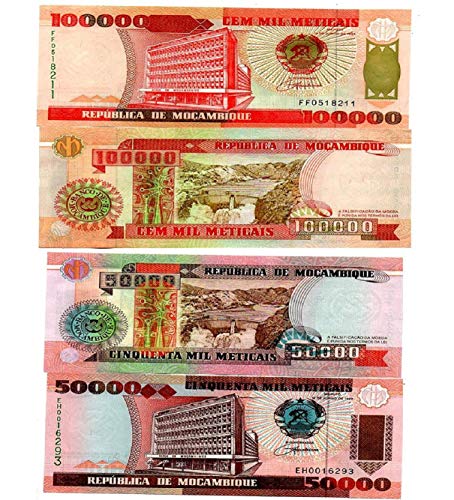 GOLD MINT Bank of Mozambique 50000, 100000 Meticals Original Foreign Currency Notes Legal Money Set