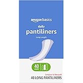 Amazon Basics Daily Pantiliner, Long Length, Feminine Pads for Women, Unscented, Leakage Protection, 40 Count (Previously Solimo)