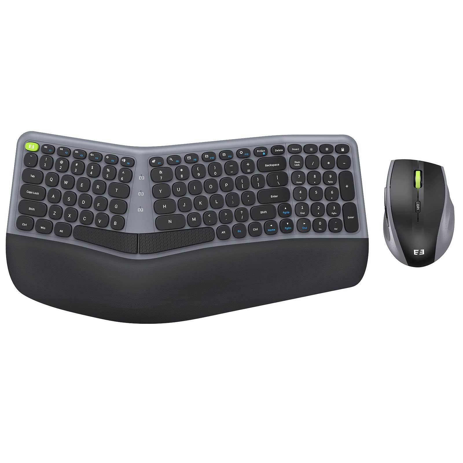 Photo 1 of Ergonomic Wireless Keyboard and Mouse Combo - 2.4GHz USB Receiver, Split Keyboard Full Size Layout with Wrist Rest, 3-Level Optical Mouse - Compatible with Windows - Space Gray