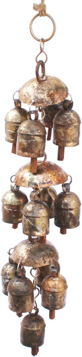 De Kulture Bell Metal Chandelier Wind Chime Hanging Bells for Home Garden Balcony Decor Ideal for New Year Anniversary Birthday Party Decoration (Brown), 2x14.2 (DH) Inches