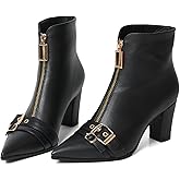 FOREADA Pointed Toe Kitten Heel Boots For Women Black Booties For Women Rivets Ankle Boot Fashion Shoes