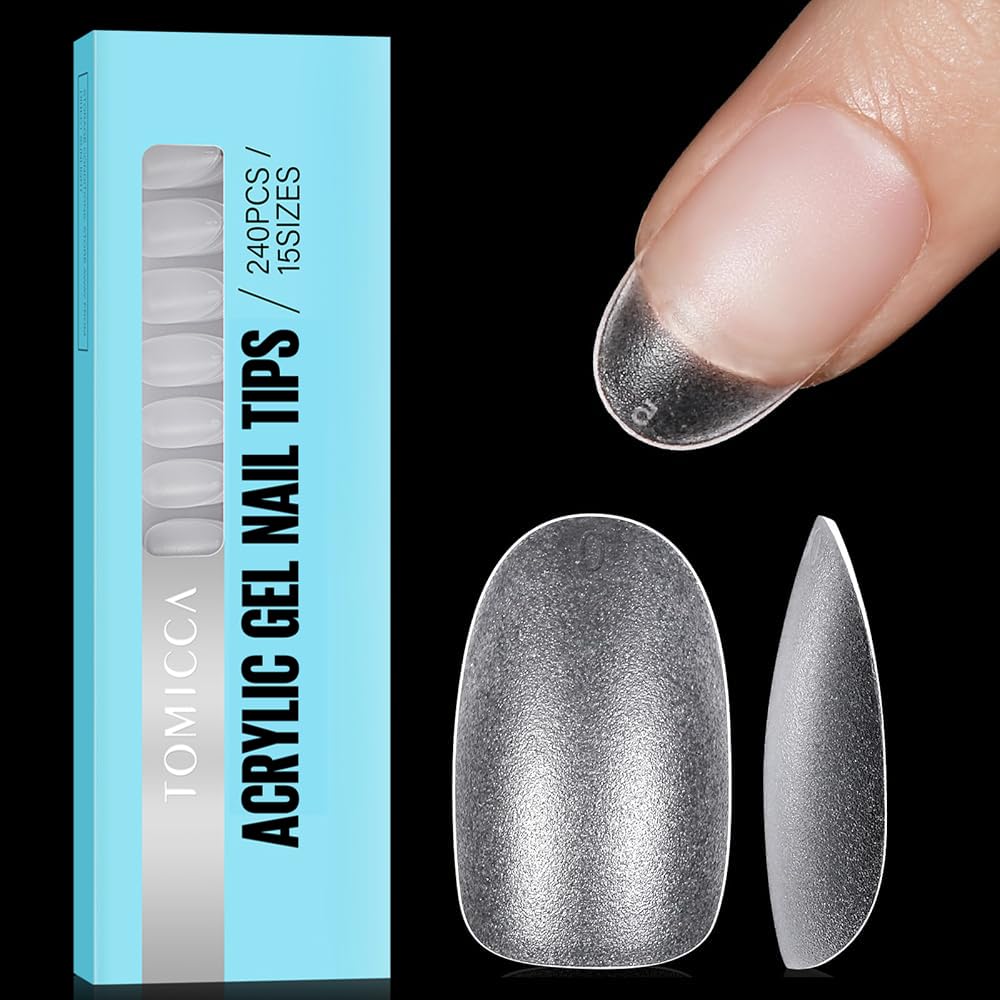 TOMICCA Short Oval Nail Tips, Clear Nail Tips Natural False Nails Oval Round French Acrylic Nails Artificial Nails Tips for Girls Women, (240 Pcs,15 Sizes)